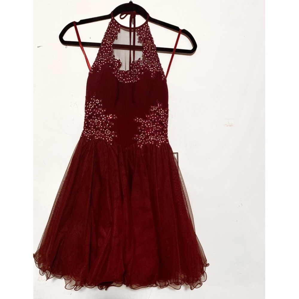 maroon high neck formal top